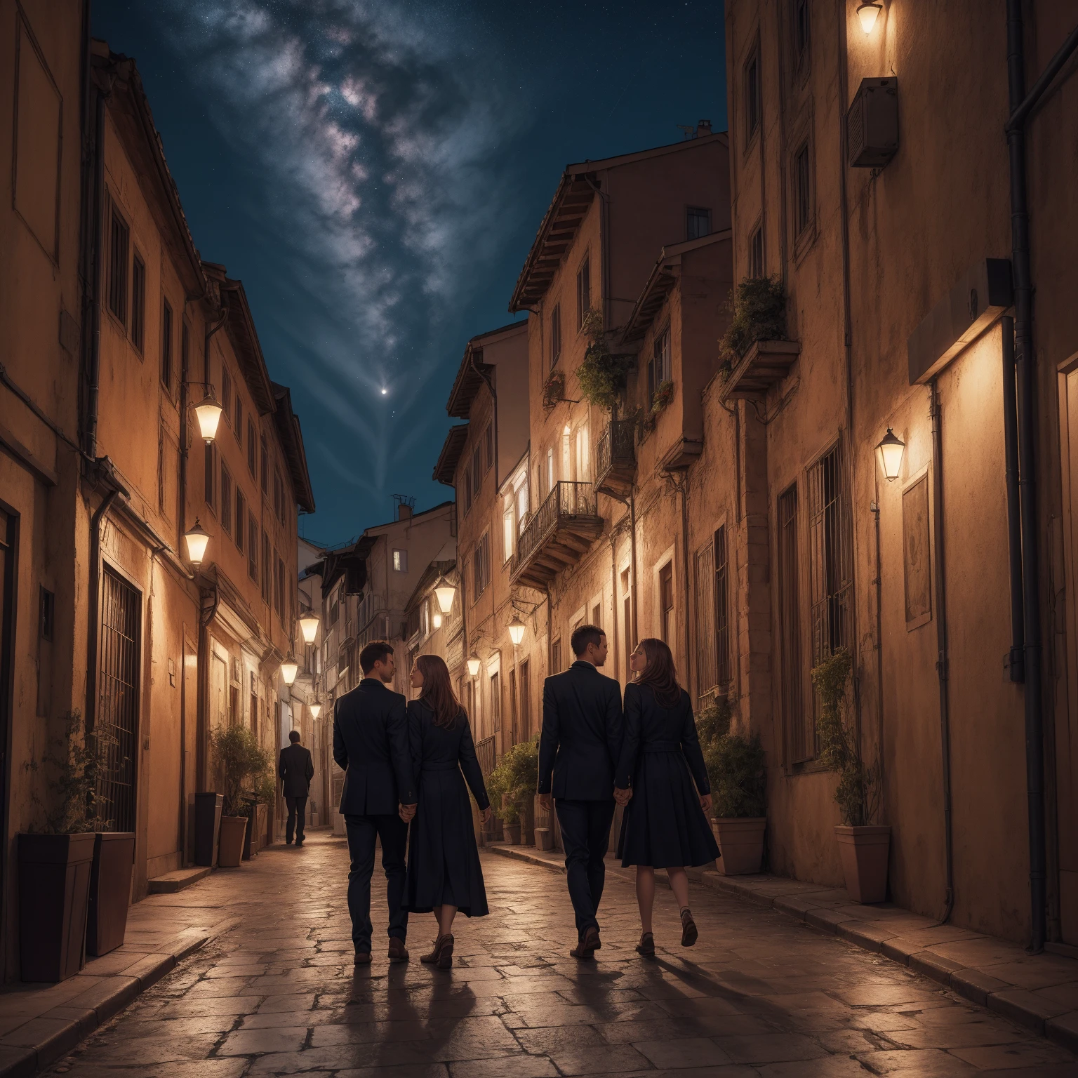 Um casal andando nas ruas de Londres, Romantic Night