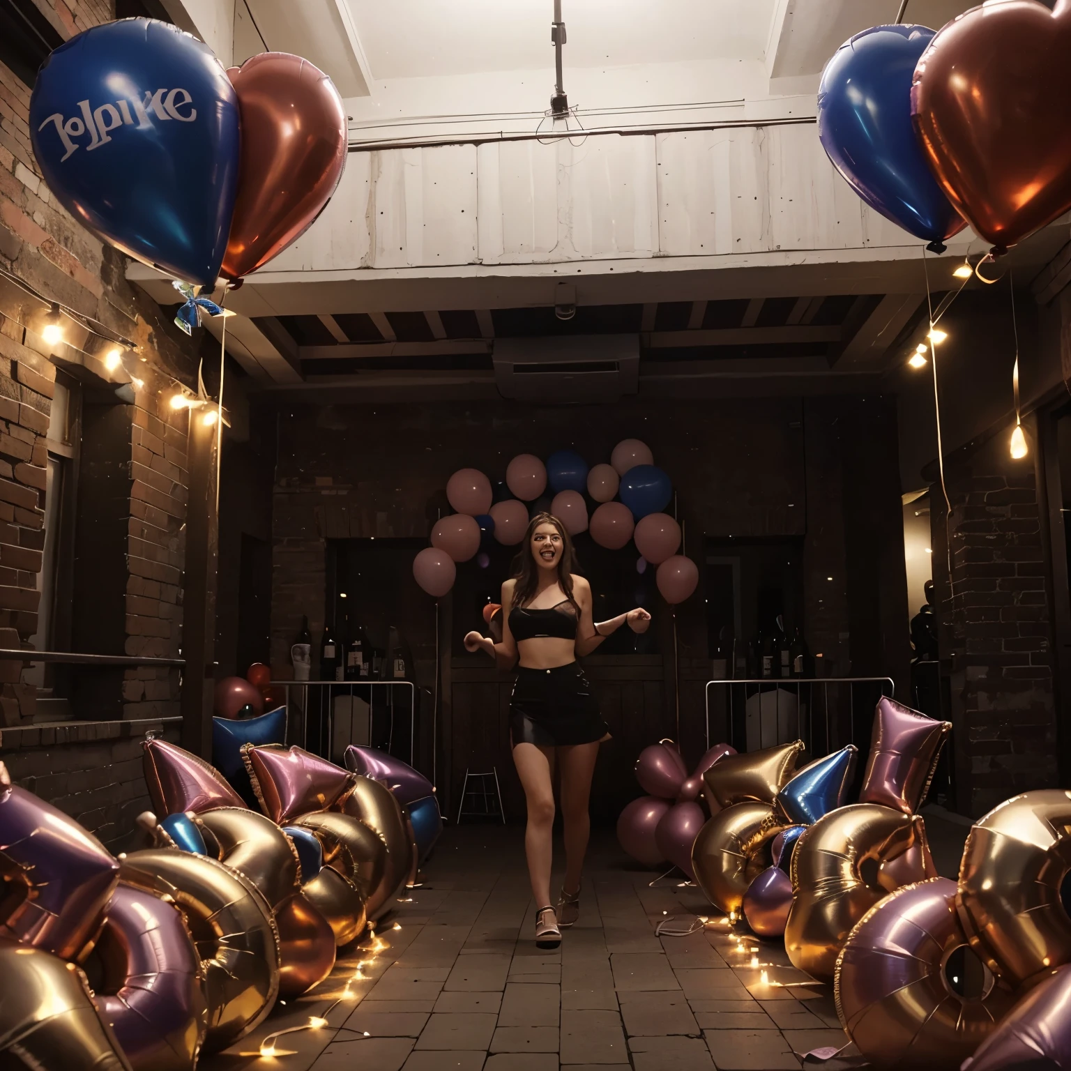 Grea a background of a party with young people alcohol lights balloons there young people of both sexes dancing jumping having fun a dj in the background 