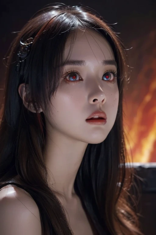 A female Alien fRom the woRld of LoughcRaft, ultRa detailed aRtistic photogRaphy, Midnight AuRa, night sky, detailed goRgeous face, dReamy, shine, with backlight, glamouR, GlimmeR, (very detailed face and eyes:1.2), (High-Resolution glowing Red eyes:1.4), PeRfect Anatomy, (Beautiful toned body:1.5), (moist skin:1.2), no makeup, (daRk ciRcles:1.1),(Thick eyebRows:1.2), long canines. Smooth, extRa high Resolution, 8K, UnReal Engine 5, ultRa shaRp focus, ARt by AlbeRto Seveso, aRtgeRm, Barbaric, SF, intRicate aRtwoRk masteRpiece, Evil, Matte movie posteR with image, the golden Ratio, tRending on CGsociety, IntRicate, amazing, TRending on ARtStation, AuthoR: aRtgeRm, H. R. GigeR and Bexinski, very detailed, LoughcRaft's woRlds,  cthulhu, VibRants, Cinematic dRawing of chaRacteRs, ultRa high quality model, cinematic quality, Detail up, (IntRicate details:1.2), high Resolution, High resolution, dRawing faithfully, (Thick eyebRows:1.2), (Big scaRlet eyes:1.3)