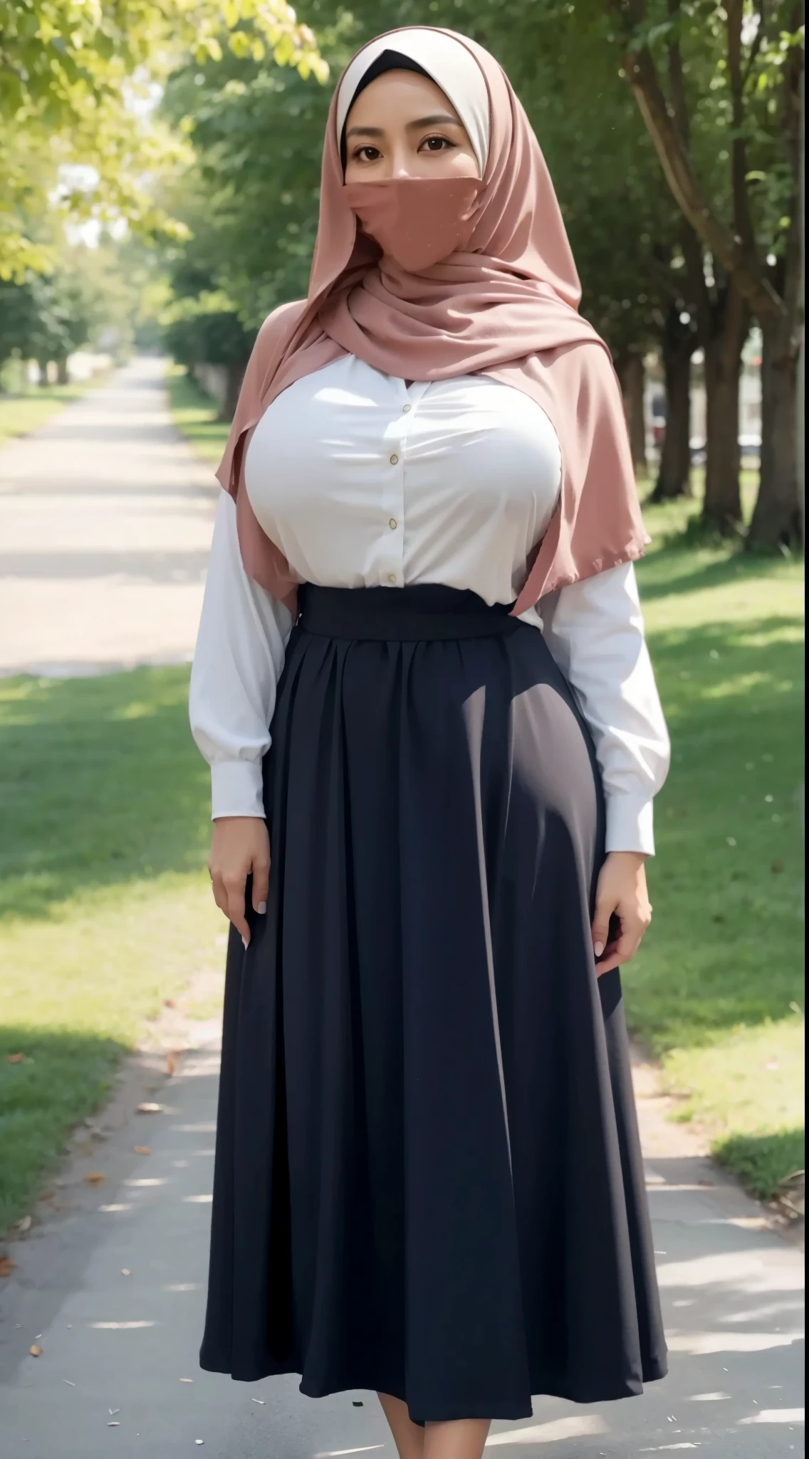 50 years Old, Hijab Indonesian mature woman, Big Tits : 66.9, Gamis, Breast out from her clothes : 1.9, at doctor office, Dark light, at Nighttime