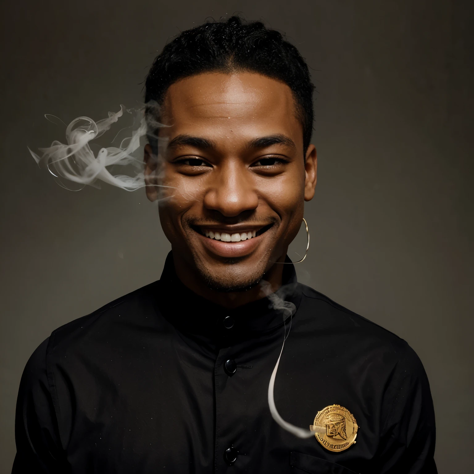 Caetoon,2D, black man, smiling, smoking, happy