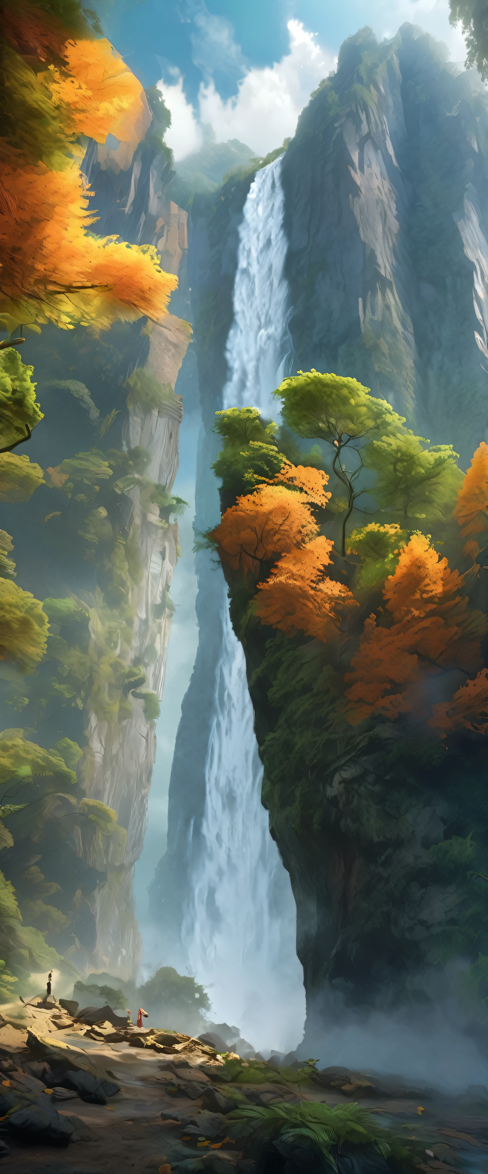 The breathtaking views of towering cliffs overlooking the majestic waterfalls、At the top is some arched stone、Captured in stunning matte paintings in incredible 8K resolution。This vertical wallpaper masterpiece is、The grandeur of nature is beautifully depicted with every brushstroke.、Transporting you to a world of wonder and awe。Immerse yourself in the intricate detail of this realistic fantasy rendering、It's a digital painting meticulously created in the highest possible resolution - 8K.。The level of detail and depth in this piece is unparalleled.、It showcases the skill and talent of artist Jessica Rossier.。Immerse yourself in the beauty of this 4K rendered matte painting、Every element comes to life with unparalleled realism。When you step into the third dimension、