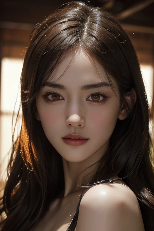 Roughcraft's Worldから来た女性のエイリアン, Super detailed artistic photography, midnight aura, night sky, detailed gorgeous face, dream-like, shine, with backlight, Glamour, sparkling, (very detailed face and eyes:1.2), (High resolutionの光る赤い目:1.4), perfect anatomy, (Beautiful toned body:1.5), (moist skin:1.2), no makeup, (Bear:1.1),(thick eyebrows:1.2), long canines. Smooth, extRa High resolution, 8K, unreal engine 5, super sharp focus, Art by Alberto Seveso, art germ, Barbaric, SF, Complex芸術作品の傑作, evil, Matte Movie Poster with Image, golden ratio, Trending on CGsociety, Complex, wonderful, Trending with ArtStation, author: art germ, H. R. Giger and Beksinski, very detailed, Roughcraft's World, cthulhu, vibration, drawing cinematic characters, Super high quality model, cinematic quality, Detail up, (Complex details:1.2), High resolution, High resolution, draw faithfully, (thick eyebrows:1.2), (big scarlet eyes:1.3)
