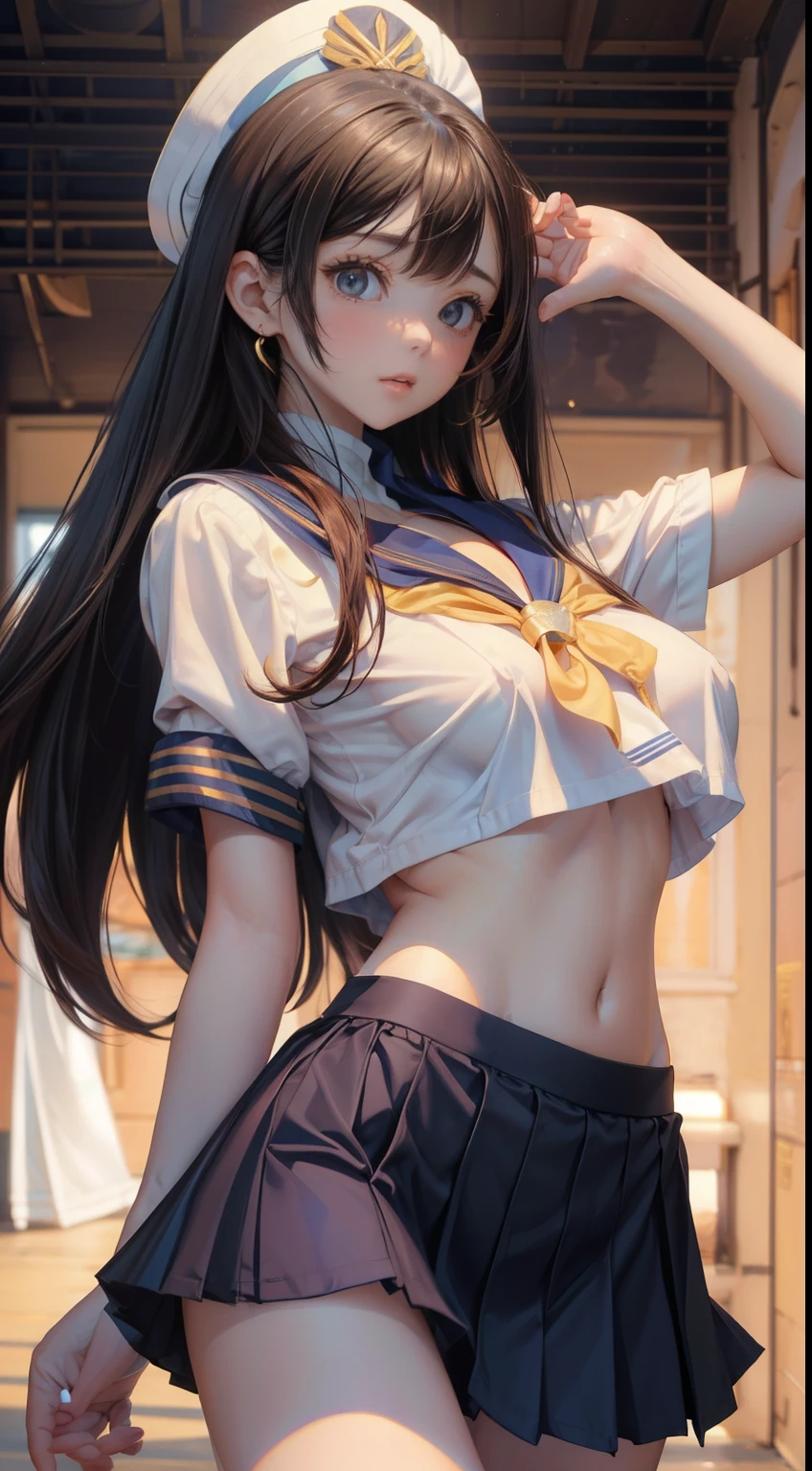 (highest quality), (((masterpiece))), (2 girls), black hair, Blue inner color, (beautiful blue eyes), (perfect eyes), ((neat sailor suit)), classroom, ((huge breasts)), ((A neat navy blue skirt)), mini skirt, (Neat sailor ribbon), ((perfect fingers)), (perfect anatomy), (perfect face)、exposing the crotch、Underboob is visible、She is embarrassed that her pink nipples are visible、blushing、sexy look、expression of ecstasy、feeling orgasm、The moment of climax、Two-dimensional beautiful girl