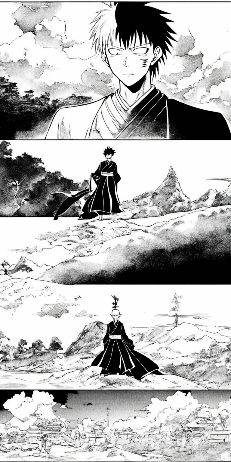 Line draft，black and white，white ground,monichrome,lineart, Sun Wukong, clad in traditional attire, solemnly bids farewell to the tombstone of his master Akira Toriyama on a hill. The sorrowful expression on his face echoes the melancholic atmosphere. The tombstone, a symbol of honor, stands prominently before him. The background exudes a sense of height and power with scattered trees adding depth. Shape-shifting clouds in the sky create an eerie aura. This poignant scene, reminiscent of award-winning comic book styles like Naoki Urasawa, captures the Monkey King in a desolate landscape. The black and white scheme enhances the drama and history, blending antiquity with emotion.
