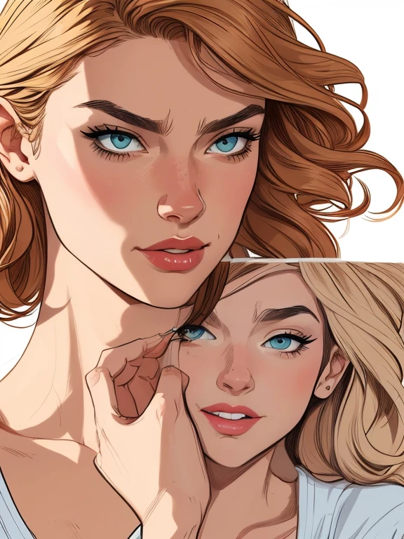 Personagem Yvonne Strahovski omagem de desenho animado de uma mulher .cartoon style illustration, estilo de arte dos desenhos animados, estilo de arte dos desenhos animados, digital illustration style, design de personagens altamente detalhado, arte digital detalhada fofa, City fan art, Design de personagens de retrato, beautiful digital illustration, retrato de alta qualidade, Arte em quadrinhos, mulher jovem.  expression of sexual desire white background