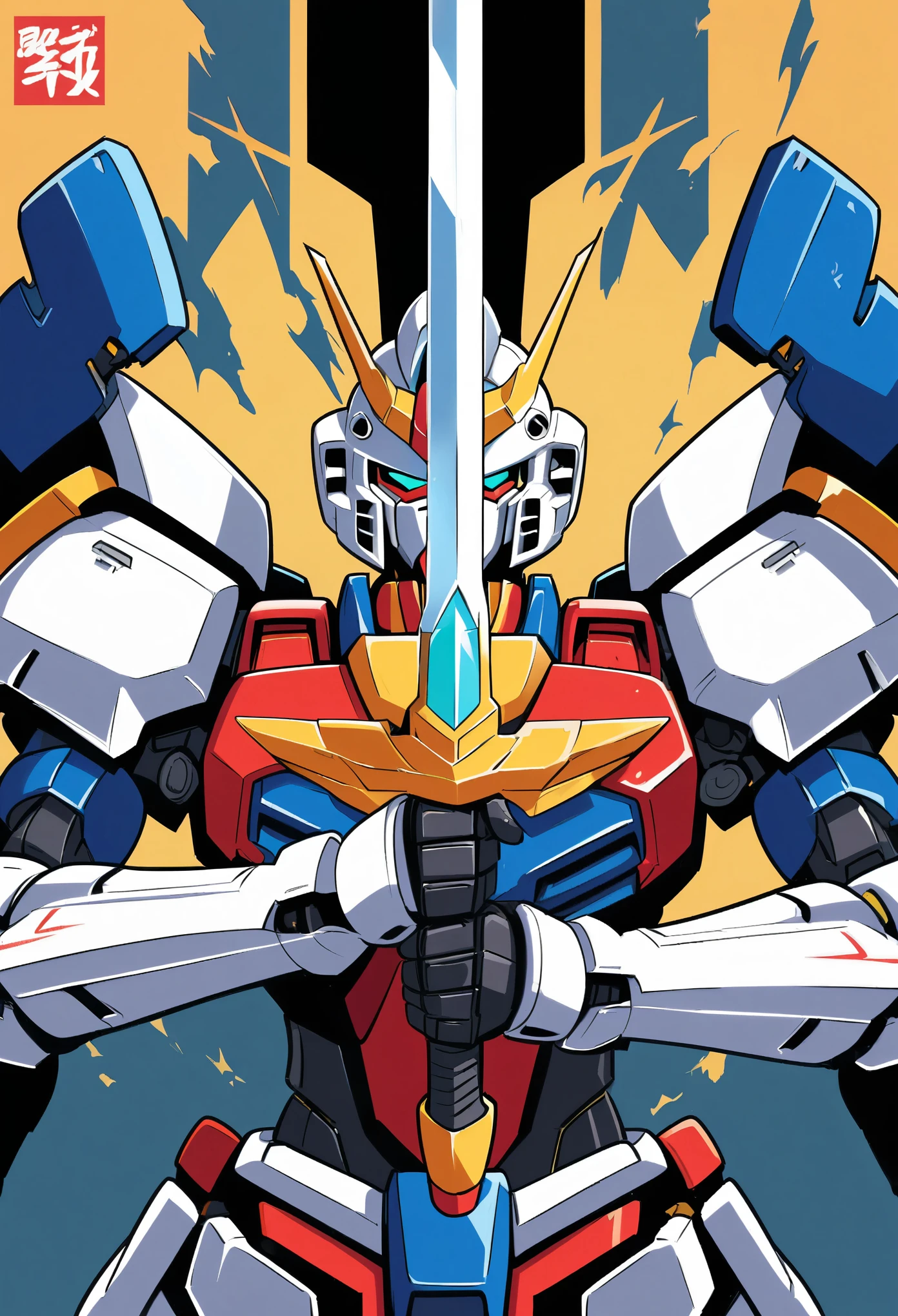 Gundam,mcbess style,Sword in both hands，sword focus
