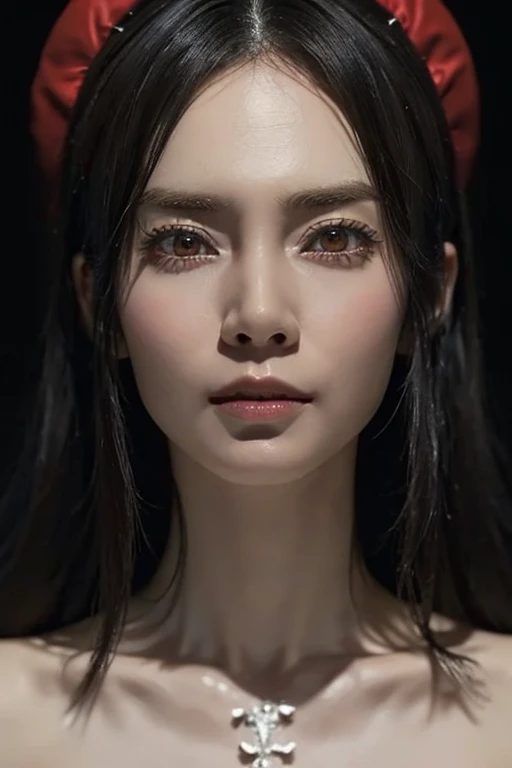 Roughcraft&#39;s Worldから来た女性のエイリアン, Super detailed artistic photography, midnight aura, night sky, detailed gorgeous face, dream-like, shine, with backlight, Glamour, sparkling, (very detailed face and eyes:1.2), (High resolutionの光る赤い目:1.4), perfect anatomy, (Beautiful toned body:1.5), (moist skin:1.2), no makeup, (Bear:1.1),(thick eyebrows:1.2), long canines. Smooth, extRa High resolution, 8K, unreal engine 5, super sharp focus, Art by Alberto Seveso, art germ, Barbaric, SF, Complex芸術作品の傑作, evil, Matte Movie Poster with Image, golden ratio, Trending on CGsociety, Complex, wonderful, Trending with ArtStation, author: art germ, H. R. Giger and Beksinski, very detailed, Roughcraft&#39;s World,  cthulhu, vibration, drawing cinematic characters, Super high quality model, cinematic quality, Detail up, (Complex details:1.2), High resolution, High resolution, draw faithfully, (thick eyebrows:1.2), (big scarlet eyes:1.3)