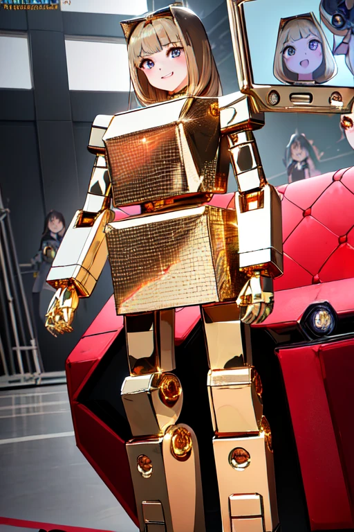 Sisters of Gold Lightan,
 robot,
 Everyone has a different body shape and height,
 All beautiful and cute human girl faces,
 (highest quality, masterpiece, Raw photo, full body shot, group selfie),
 They&#39;re all showing off their bodies to the audience.,
 Everyone smiling,
 My sister transforms into a lighter right in front of the viewers&#39; eyes