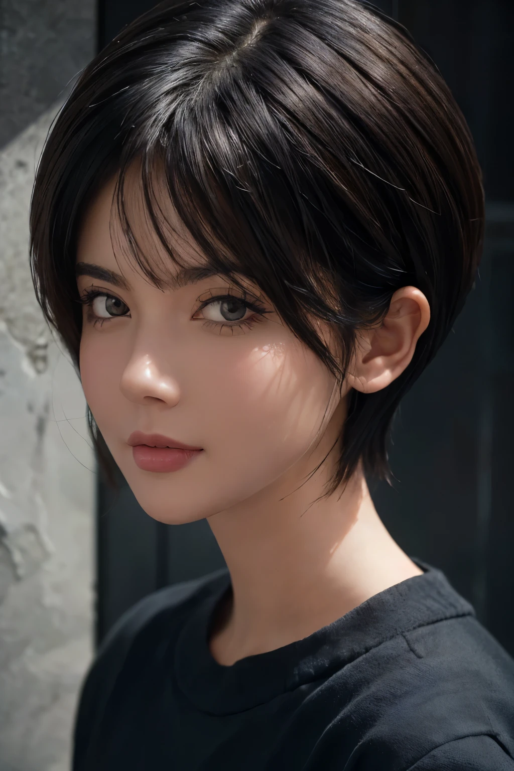 (masterpiece:1.3), (8k, photorealistic, RAW photo, best quality: 1.4), (1girl), beautiful face, (realistic face), (black hair, short hair:1.3), beautiful hairstyle, realistic eyes, beautiful detailed eyes, (realistic skin), beautiful skin, (sweater), absurdres, attractive, ultra high res, ultra realistic, highly detailed, golden ratio