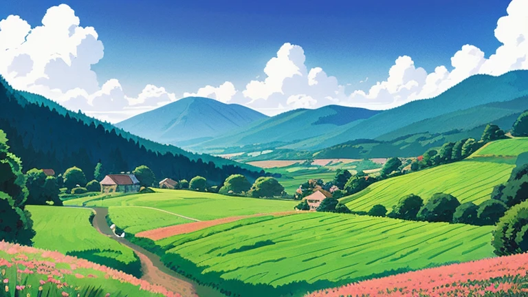 Ghibli-style countryside illustration