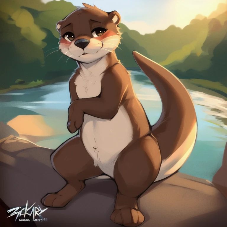 (4k, 8k, high-quality, detailed), solo, female, ((feral anatomy)), ((animal anatomy)), (((river otter))), river, by zackary911, (((teen))), young, thick neck, flirty, seductive, romantic, teasing, fluffy, hairy, bushy, detailed paws, detailed fur, short arms, short legs, long body, cute pose, happy, embarrassed, shyly posing