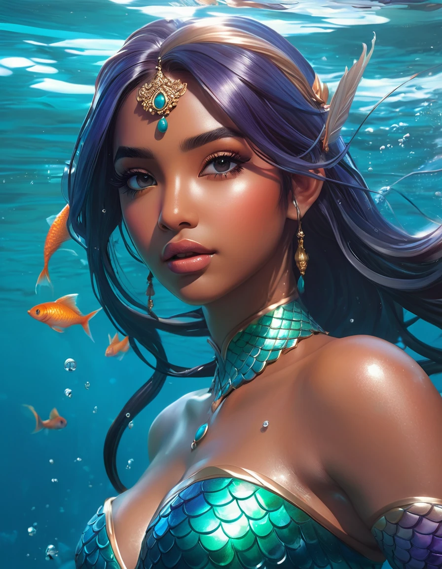 Indian Female Jalpari I mean mermaid has wings, indian girl, Realistic anime art, realistic Oil painting woman in under water, stephen lau and artgerm, as seen on artgerm, artgerm julie bell beeple, stanley artgerm lau, artgerm and ben lo, portrait of aquagirl, mermaid 🧜♀️ hybrid girl, artgerm on artstation pixiv