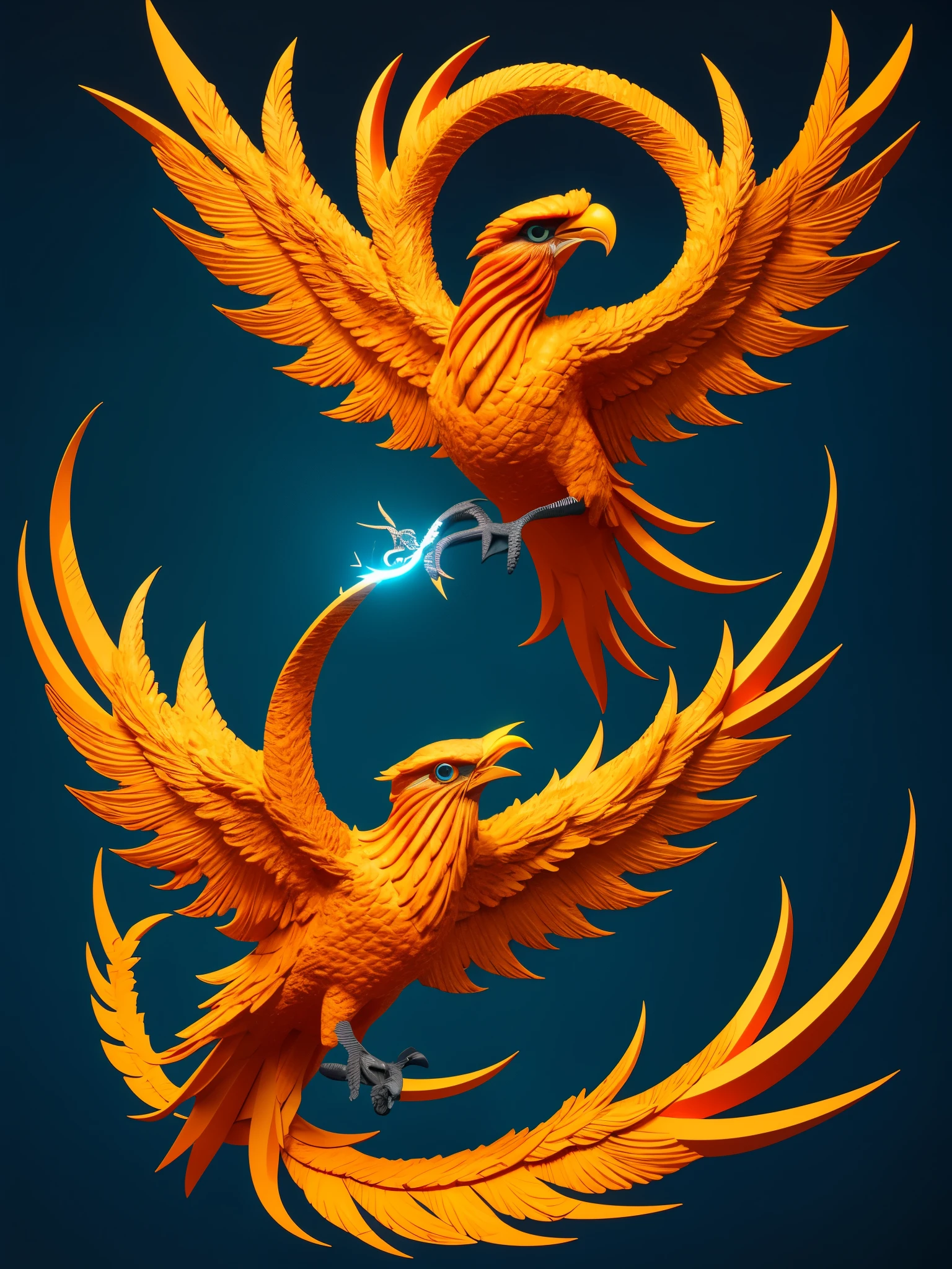 (masterpiece) A stunning and intricately designed 3D logo of the Fenix brand, showcasing the iconic bird mythology symbol, with feathers meticulously detailed in high definition, vibrant colors and contrasting shadows, giving a sense of depth and life, creating an eye-catching and memorable visual, perfect for branding, marketing, and digital design projects, rendered in 8K resolution, sleek and modern design, top-quality 3D modeling and texturing, best representation of the Fenix brand image.