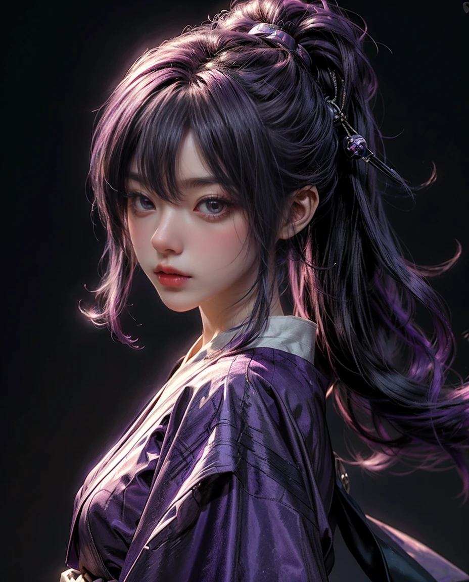 a close up of a person with purple hair and a purple tie, stylized anime, anime moe artstyle, katana zero video game character, anime girl of the future, portrait anime space cadet girl, portrait knights of zodiac girl, close up of a young anime girl, anime stylized, with glowing purple eyes, in an anime style, anime styled 3d