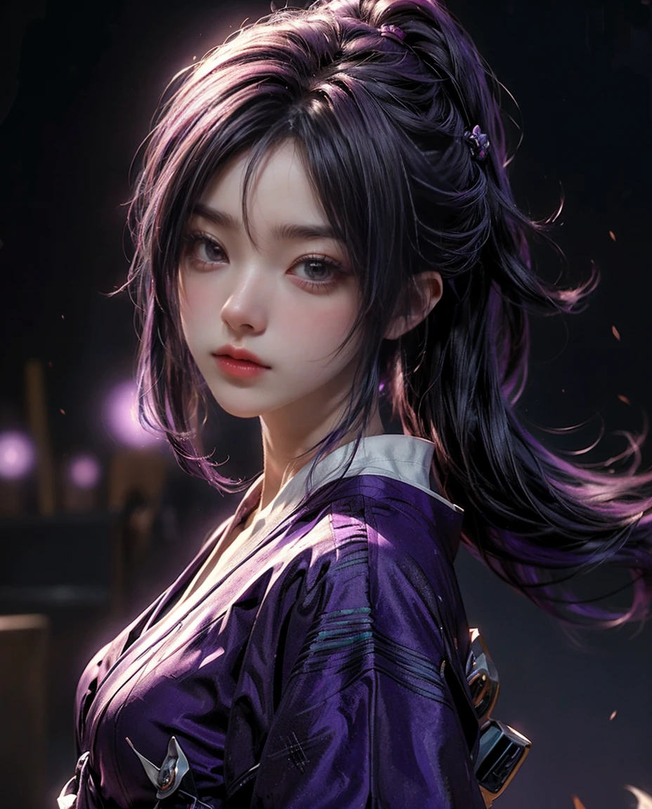 a close up of a person with purple hair and a purple tie, stylized anime, anime moe artstyle, katana zero video game character, anime girl of the future, portrait anime space cadet girl, portrait knights of zodiac girl, close up of a young anime girl, anime stylized, with glowing purple eyes, in an anime style, anime styled 3d