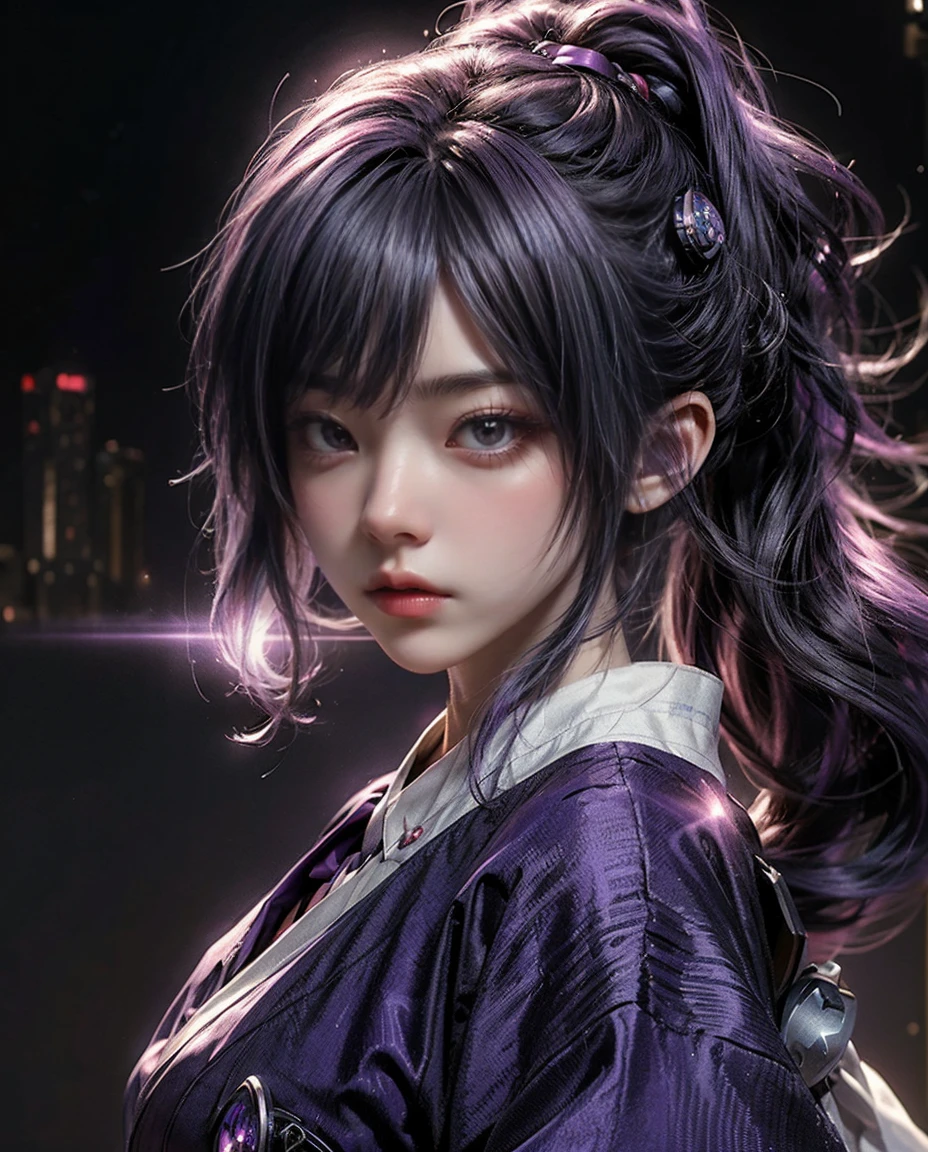 a close up of a person with purple hair and a purple tie, stylized anime, anime moe artstyle, katana zero video game character, anime girl of the future, portrait anime space cadet girl, portrait knights of zodiac girl, close up of a young anime girl, anime stylized, with glowing purple eyes, in an anime style, anime styled 3d