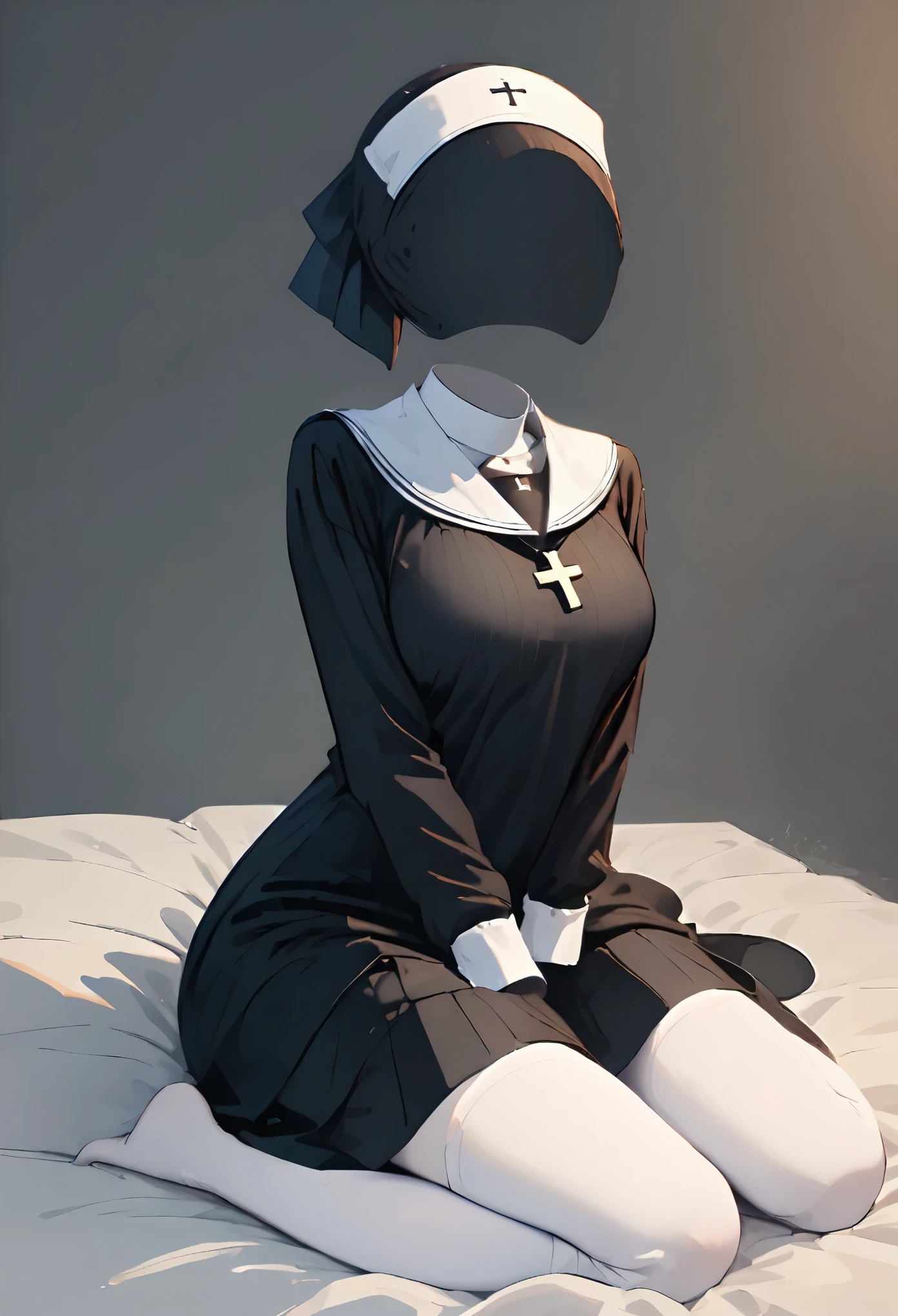 nobody,(masterpiece, best quality:1.2), 1 girl, alone,nun uniform，Black robe and headscarf，Cross necklace