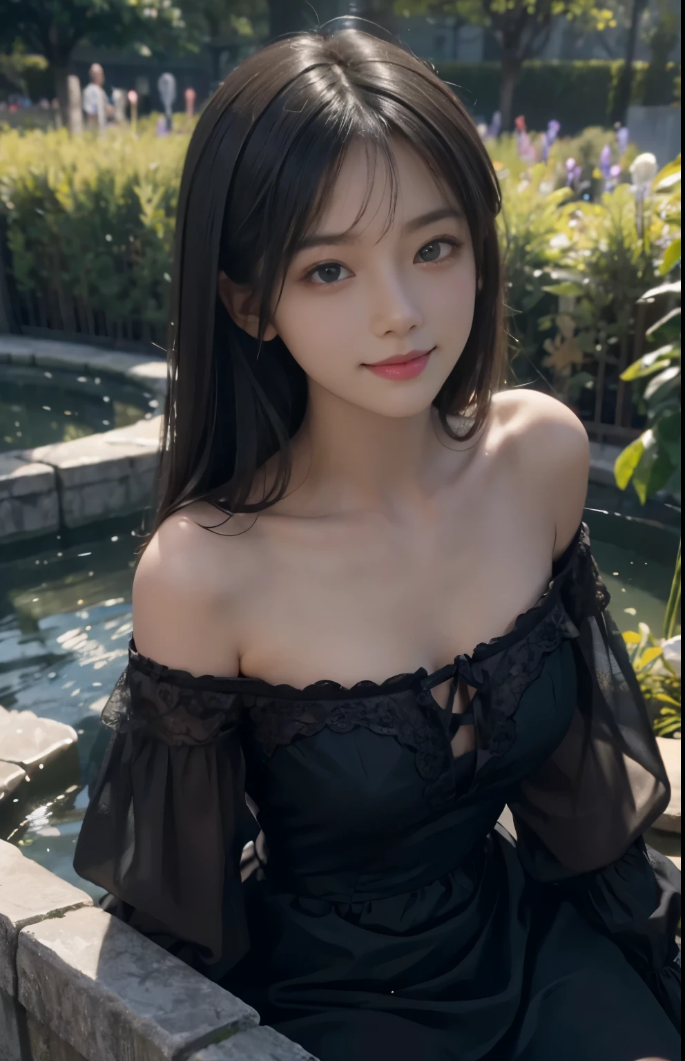 best qualityer, , black hair, long hair, baby face, small, Linda, Grinning, restroom, in the bath, whole body, nova, smallbreast, showing the chest, Messy hair, photoshot, showing body, real light, realisitic, fine-detailed, good lighting environment, lampshade, low cut dress, Witch costume, hat and witch