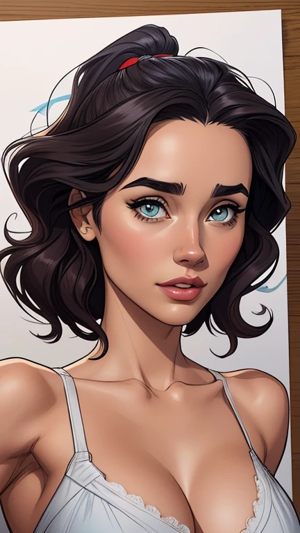 Personagem mulher ninja com marcas de guerras Imagem de desenho animado de uma mulher .cartoon style illustration, estilo de arte dos desenhos animados, estilo de arte dos desenhos animados, digital illustration style, design de personagens altamente detalhado, arte digital detalhada coragem, Forest fan art, Design de personagens de retrato, beautiful digital illustration, retrato de alta qualidade, Arte em quadrinhos, mulher jovem cabelo com transas lindas . Beautiful lined eyes Medium large bust and wonderful sexy clothes. image expression of sexual desire from waist to head illustration Jennifer Connelly and Salma haiek