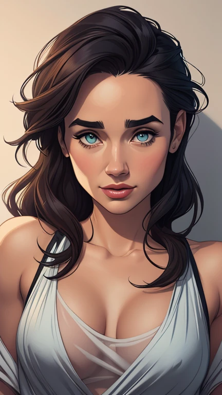 Personagem mulher ninja com marcas de guerras Imagem de desenho animado de uma mulher .cartoon style illustration, estilo de arte dos desenhos animados, estilo de arte dos desenhos animados, digital illustration style, design de personagens altamente detalhado, arte digital detalhada coragem, Forest fan art, Design de personagens de retrato, beautiful digital illustration, retrato de alta qualidade, Arte em quadrinhos, mulher jovem cabelo com transas lindas . Beautiful lined eyes Medium large bust and wonderful sexy clothes. image expression of sexual desire from waist to head illustration Jennifer Connelly and Salma haiek