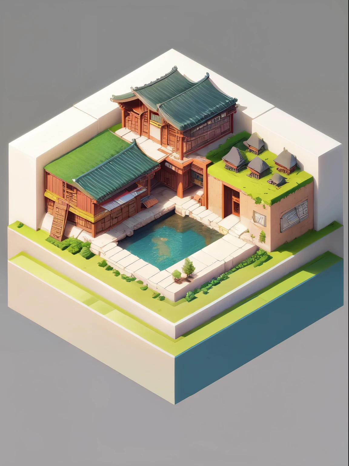 (Isometric:1.5), Simple background, landscape, unmanned,Chinese Architecture,storehouse