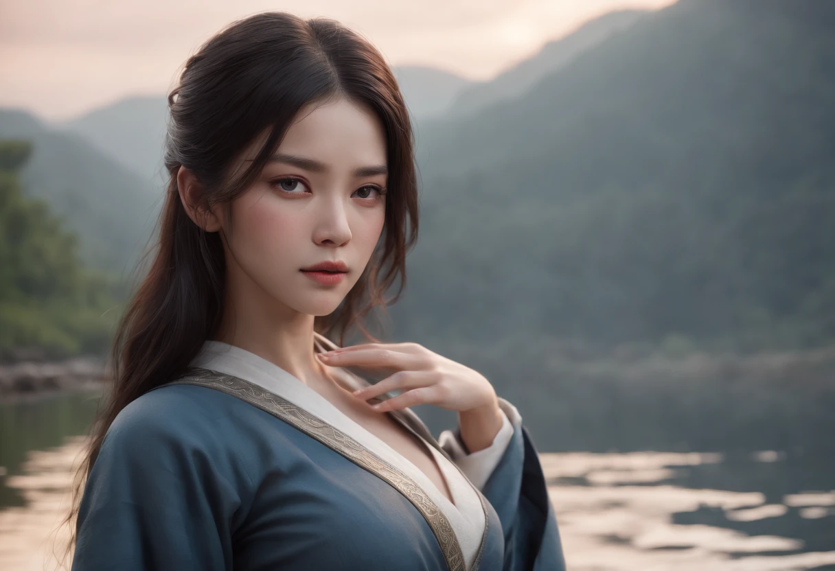 masterpiece, realistic, realism, photorealism, high contrast, photorealistic digital art trending on Artstation 8k HD high definition be familiar with realistic, 1 girl,((water,water ring)), arms, sword, alone, knife, holding, water, gray eyes, holding arms, kimono, holding sword, gray hair, long hair, 白いwater着, black hair, wide sleeve, long sleeve, lips, cowboy shot, black returnground, return, parted lips,artgerm、ruan jia、greg rutkowskiによるアート 超realistic絵画,be familiar with, skin texture, hyper-be familiar with, realistic skin texture,
