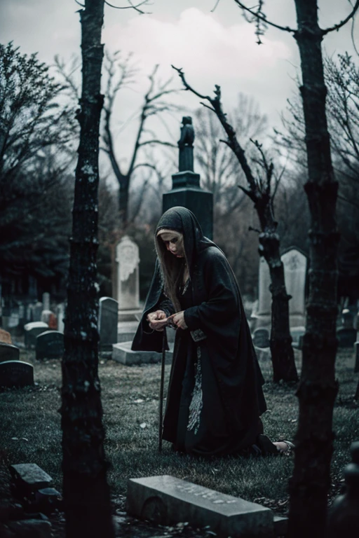 gravure style image of a medieval gravure by Gustave Dore, Natalia Drepina and Brooke Shaden surreal postcard on a cracked paper, extremely dynamic, unusual , vintage, black metal style vintage distressed black and white xerox of an evil cemetery at night with fog sorrounding the graves, seen from below, {{{masterpiece}}}, best quality, {{top quality}}, (black metal album cover), black and white pencil ansel adams picture of the experience of madness in the context of depression. Depict this inner struggle through the image of an evil cemetery at night in a dark and gloomy space, very dark cemetery (dead branches), reflecting sadness and despair. Use muted colors and cool tones to convey melancholy. Incorporate abstract elements that suggest a distorted perception of reality. The image should be both poignant and respectful towards those facing depression, kodak portra 800t, hasselblad, 35mm effect, eerie, gloomy, foggy, motion blur
