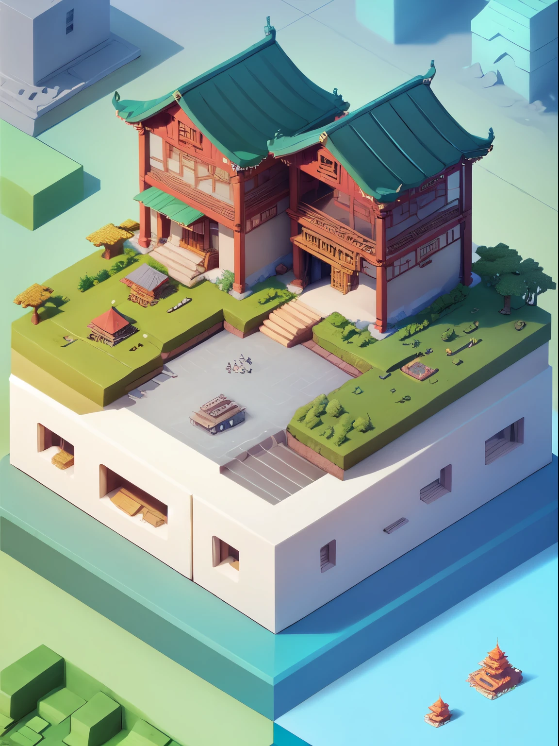 (Isometric:1.5), Simple background, landscape, unmanned,Chinese Architecture，storehouse