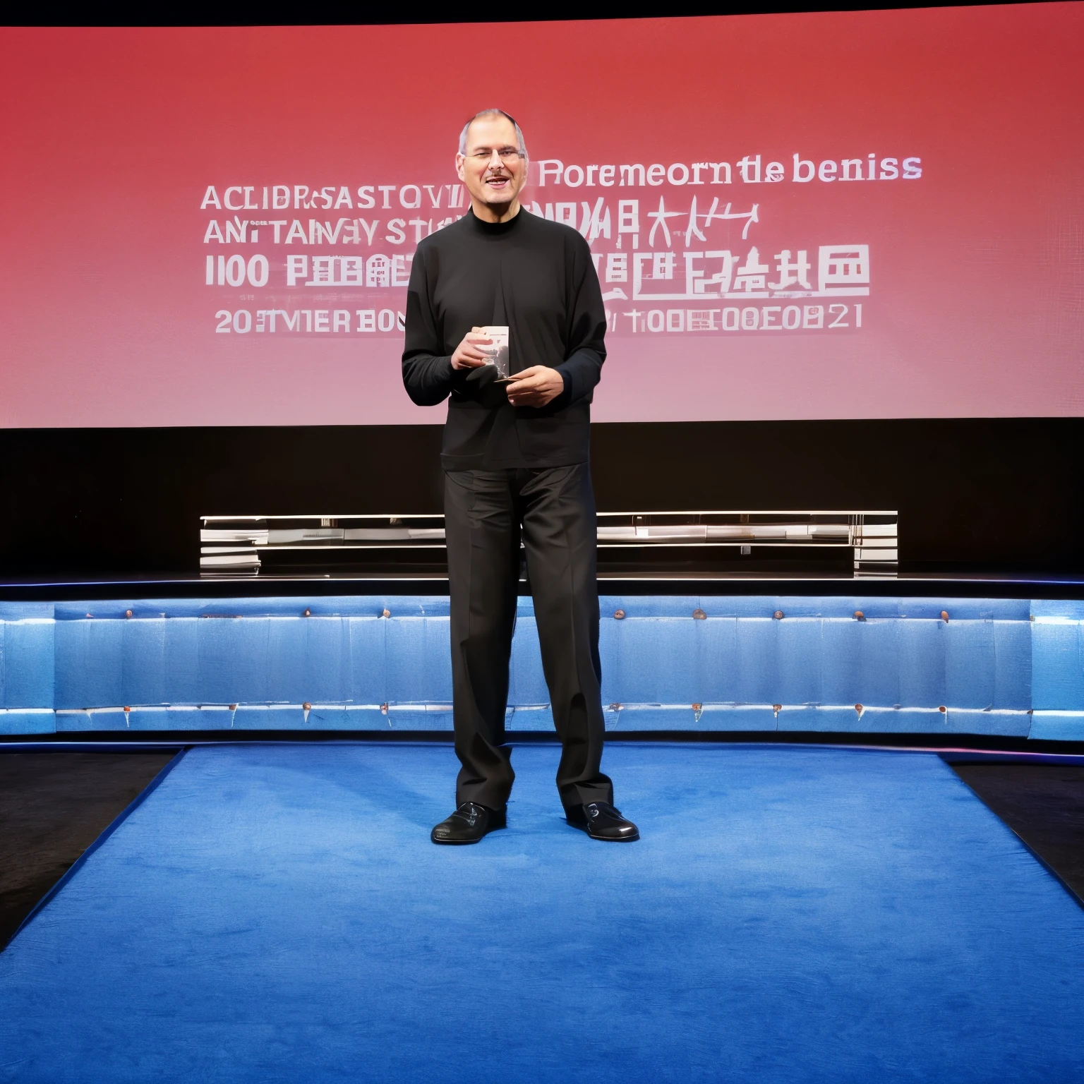 Presenting the annual policy on stage、Steve Jobs style man