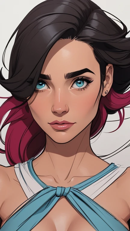 Personagem poses de fotografia sensual Imagem de desenho animado de uma mulher .cartoon style illustration, estilo de arte dos desenhos animados, estilo de arte dos desenhos animados, digital illustration style, design de personagens altamente detalhado, arte digital detalhada coragem, Forest fan art, Design de personagens de retrato, beautiful digital illustration, retrato de alta qualidade, Arte em quadrinhos, mulher jovem cabelo com transas lindas . Beautiful lined eyes Medium large bust and wonderful sexy clothes. image expression of sexual desire from waist to head illustration Jennifer Connelly and Salma haiek