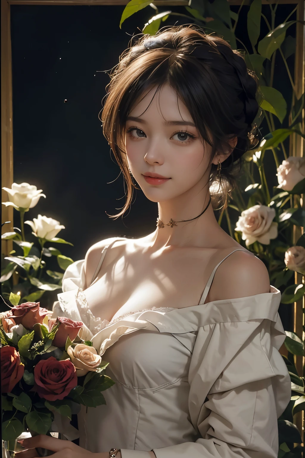jacques louis david(Jacques-Louis David) picture style,A debate between two female philosophies,math、astronomical machine、astronaut、roses in vase、fruit、cute ornaments、laugh、ancient greek costumes、The background is a forest lake at night 、clothes that straighten the shoulders、A big laugh、beautiful bare skin、A seductive woman is expressed in detail with her entire body..