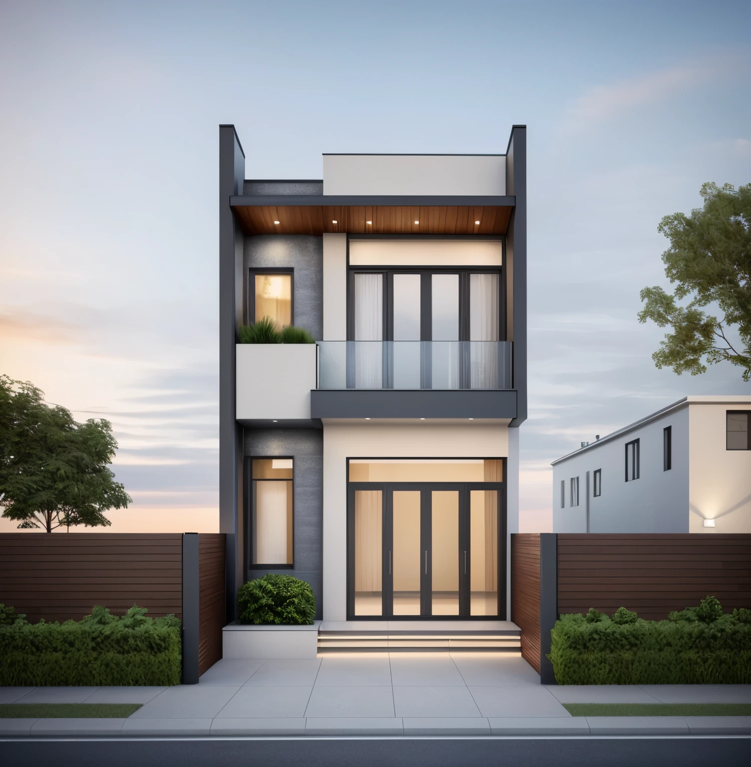 rendu d&#39;a modern residential townhouse, rendu professionnel, outdoor wide angle 2023, very detailed rendering, high quality rendering, realistic rendering, rendu architectural, high quality rendering, Detailed rendering, hyper-realistic rendering, hyper - realistic rendering, rendu 3D très réaliste, highly rendered, realistic renderinging, very realistic rendering