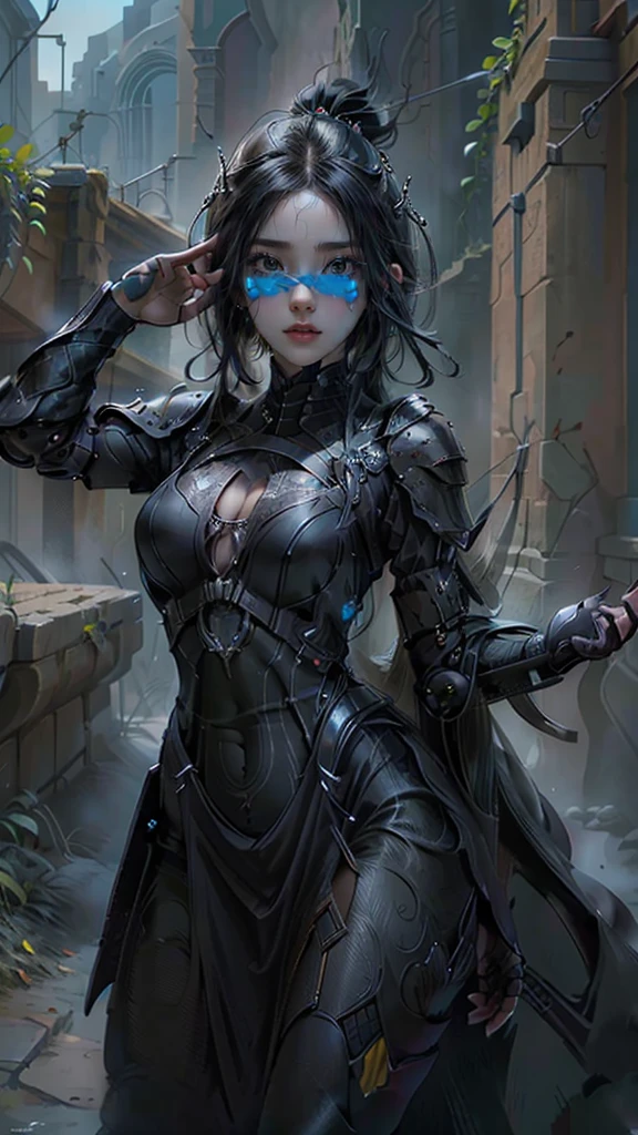 (La mejor calidad,A high resolution,Ultra - detallado,actual),Ariana Grande  con un rostro detallado, ojos detallados, pechos grandes, (Vestido con armadura negra:1.4),( y el fondo es con cuervos y oscuridad:1.4 ) , More detailed 8K.motor irreal:1.4,UHD,La mejor calidad:1.4, fotorrealista:1.4, textura de la piel:1.4, obra maestra:1.8,obra-prima, mejor calidad,objeto Objeto], (detailed face features:1.3),(Las proporciones correctas),(Ojos hermosos azules),  (pose vaquero), ,( ciberpunk 2.1)
