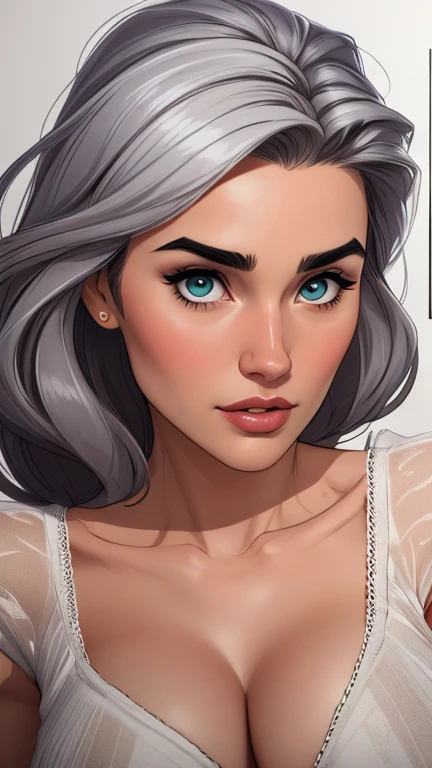 Personagem poses de fotografia sensual Imagem de desenho animado de uma mulher .cartoon style illustration, , digital illustration style, design de personagens altamente detalhado, arte digital detalhada coragem, Forest fan art, Design de personagens de retrato, beautiful digital illustration, retrato de alta qualidade, Arte em quadrinhos, mulher jovem cabelo com transas lindas . Beautiful lined eyes Medium large bust and wonderful sexy clothes. image expression of sexual desire from waist to head illustration Jennifer Connelly