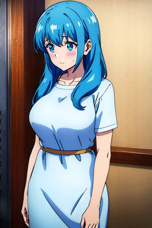 Hair Color Pale Blue　big breasts　blush　shy