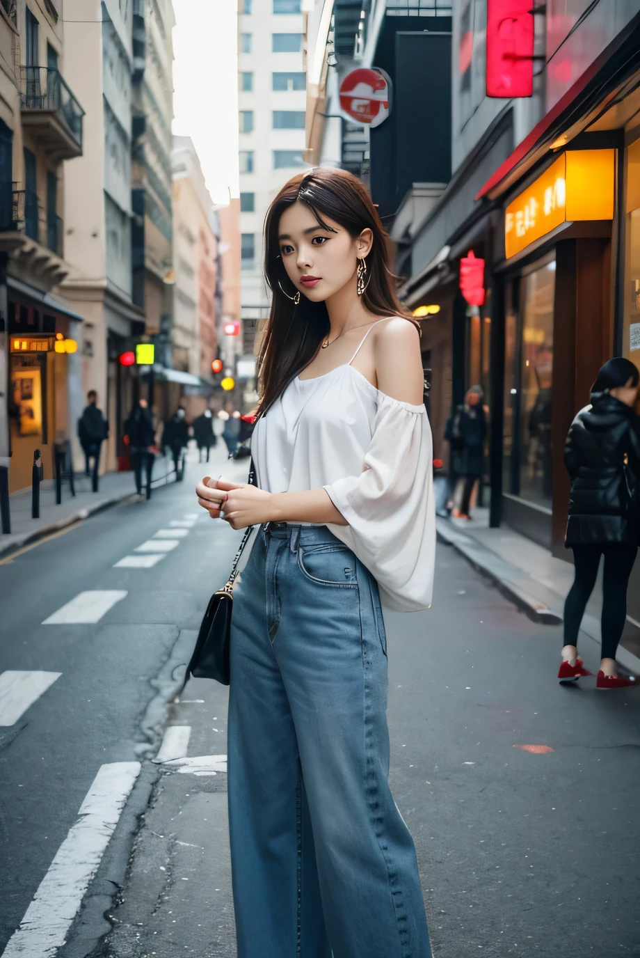 Sweet and spicy style，fashionable，Atmosphere，real person，Fashion Street Shoot，HD