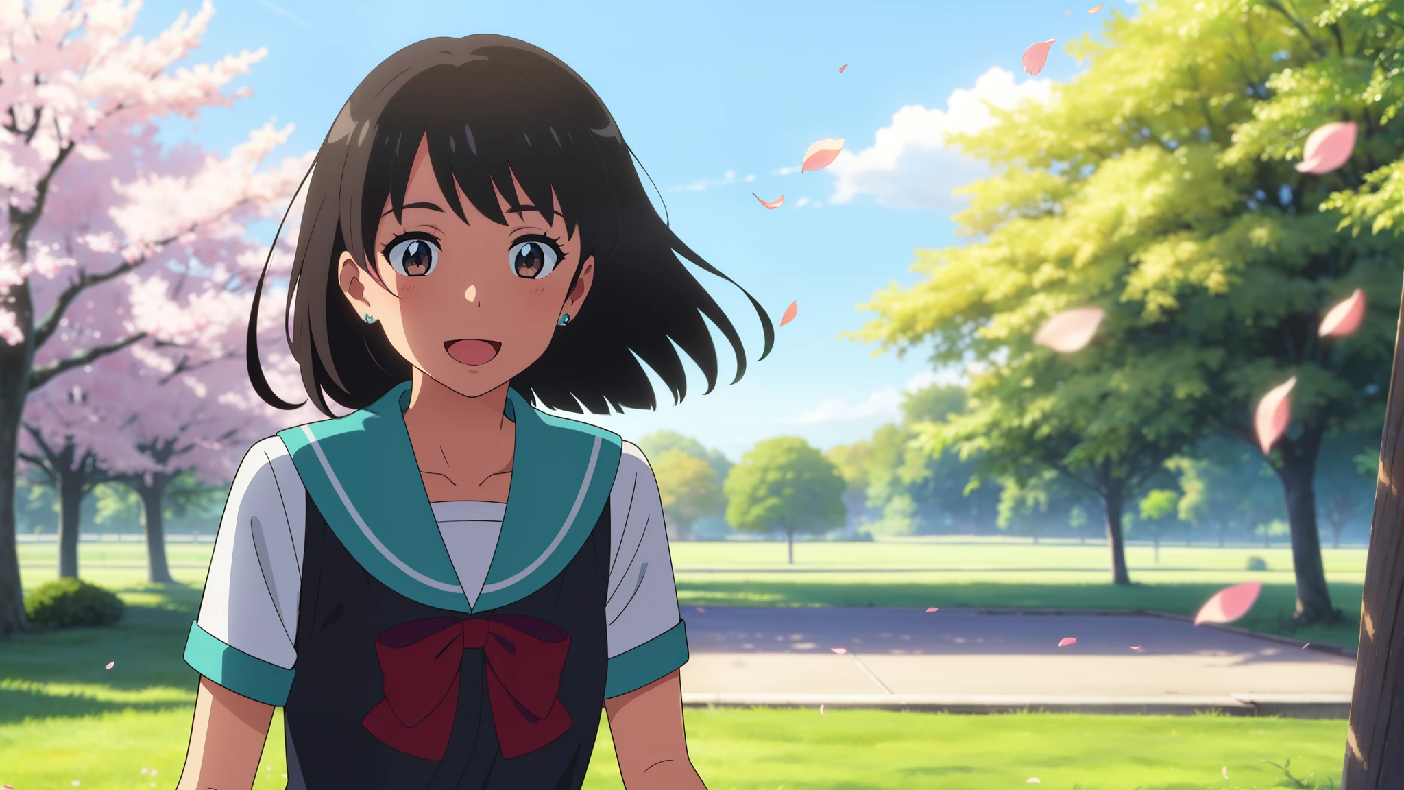 A happy little girl playing with toys in the classroom, 12 years old,in school uniform,flatchest,Small child body,Simple art inspired by the visual style of Studio Ghibli, anime big breast, key vision, Full body portrait, author: Makoto Shinkai Studio Ghibli Ron Takeuchi