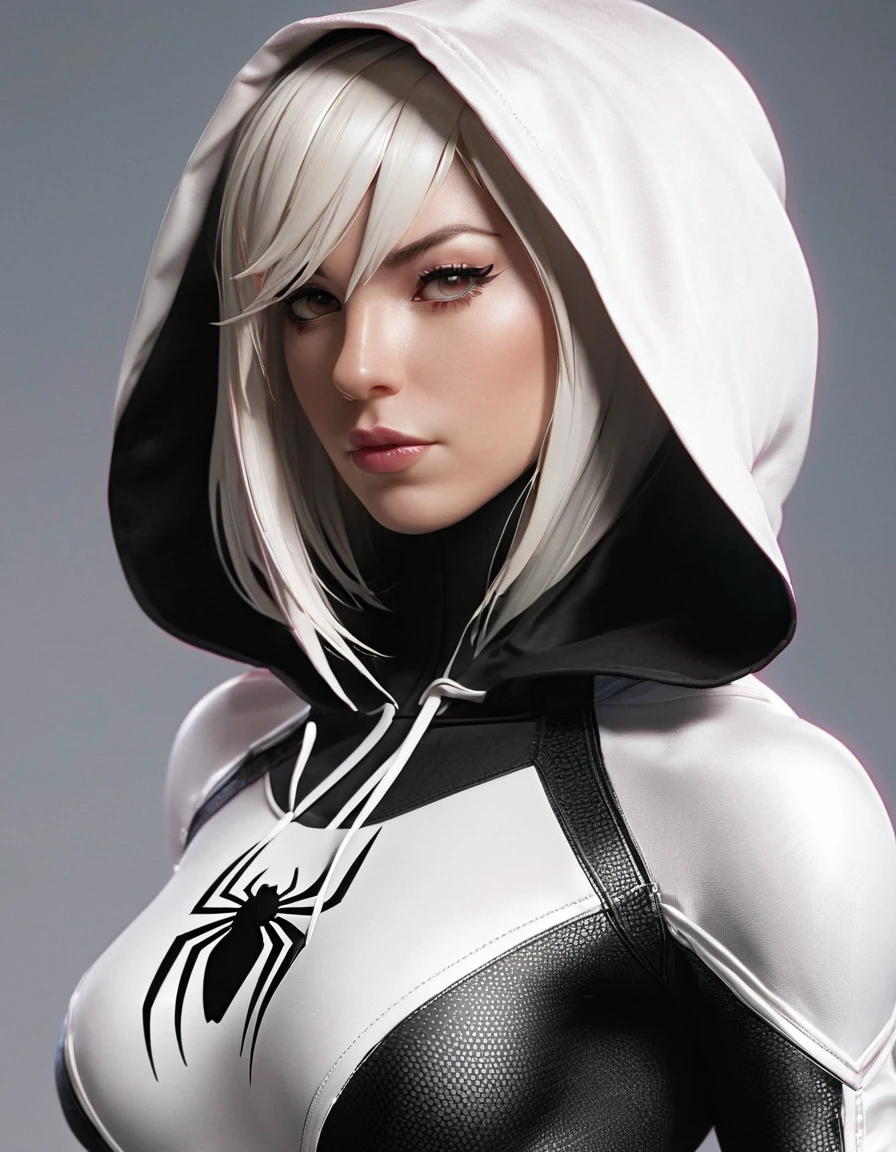 spider - man girl in a white and black suit with a hoodie, ig model | artgerm, extremely detailed artgerm, spider gwen, style artgerm, gwen stacy, spider-gwen, spider - gwen, in the style artgerm, artgerm style, trending artgerm, artgerm comic, as seen on artgerm, stephen lau and artgerm, as seen on artgerm, artgerm julie bell beeple, stanley artgerm lau, artgerm and ben lo, portrait of , artgerm on artstation pixiv
