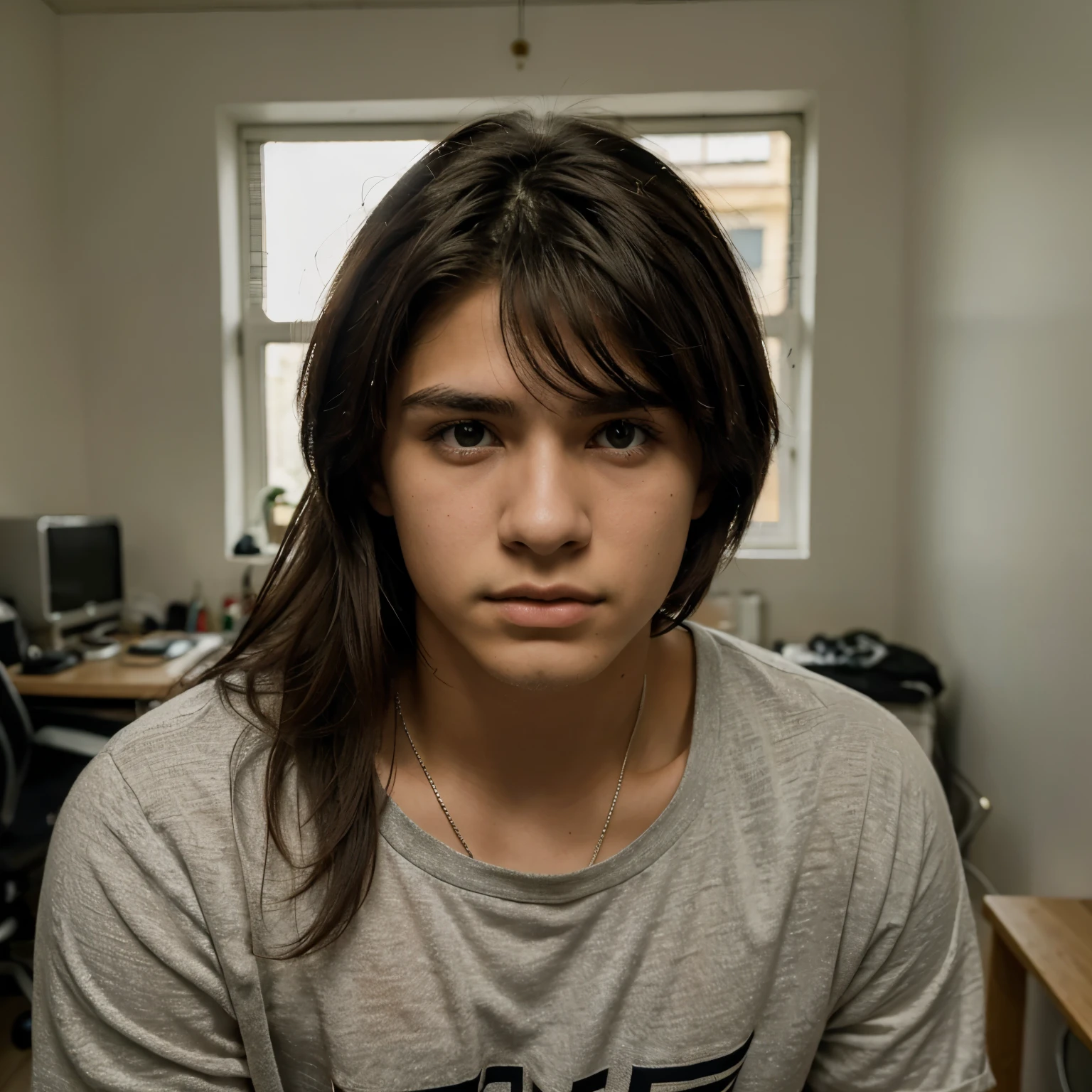 makes an image of a boy, cabello negro corto y desordenado,ojos verdes claro, piel blanca y con una cicatriz en la mejilla izquierda, vestimenta de chico estudioso pero que NO lleve lentes