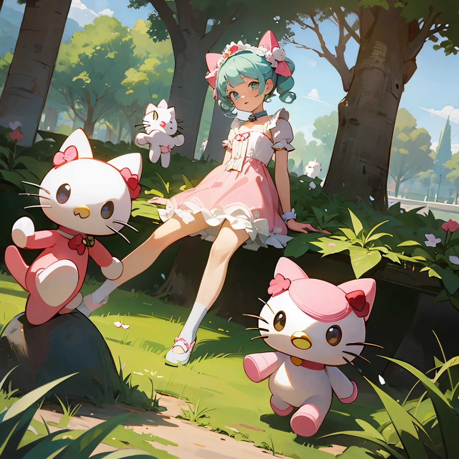 Hello kitty and her friends in a rococo style park
