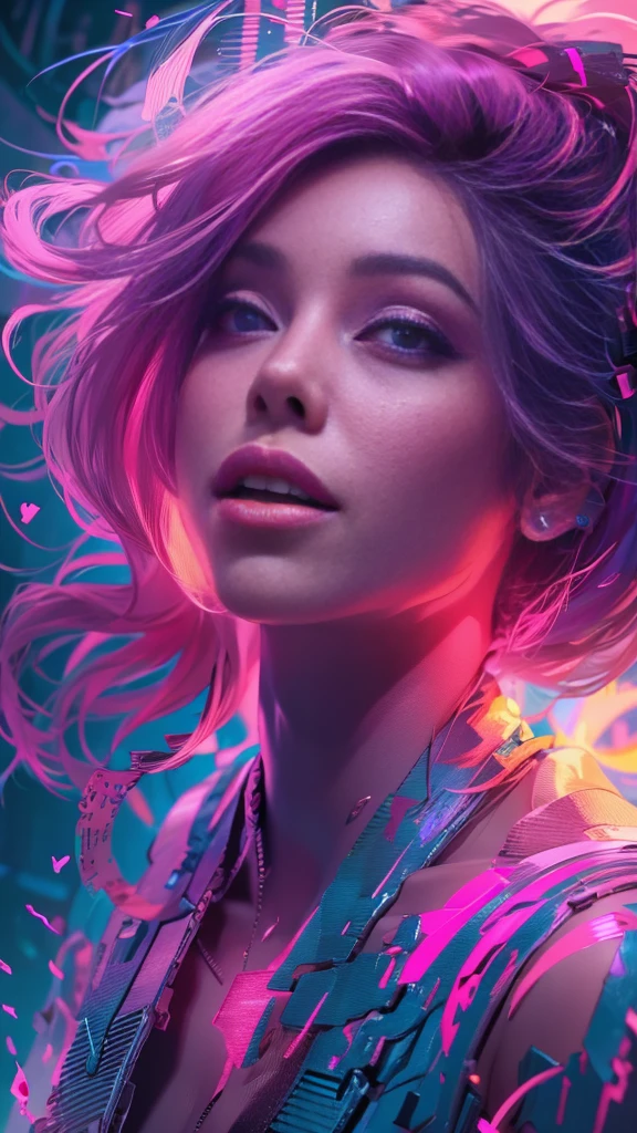 A portrait of beautifully stunning woman, fair skin, pink hair, surrounded by a swirling nanodusty plasma in electric blue and vibrant purple, vibrant colors, digital painting, trending in Artstation, cinematic lighting, and dynamic composition.A portrait of beautifully stunning woman, fair skin, purple hair, surrounded by a swirling nanodusty plasma in electric blue and vibrant purple, vibrant colors, digital painting, trending in Artstation, cinematic lighting, and dynamic composition.,perfect composition. 