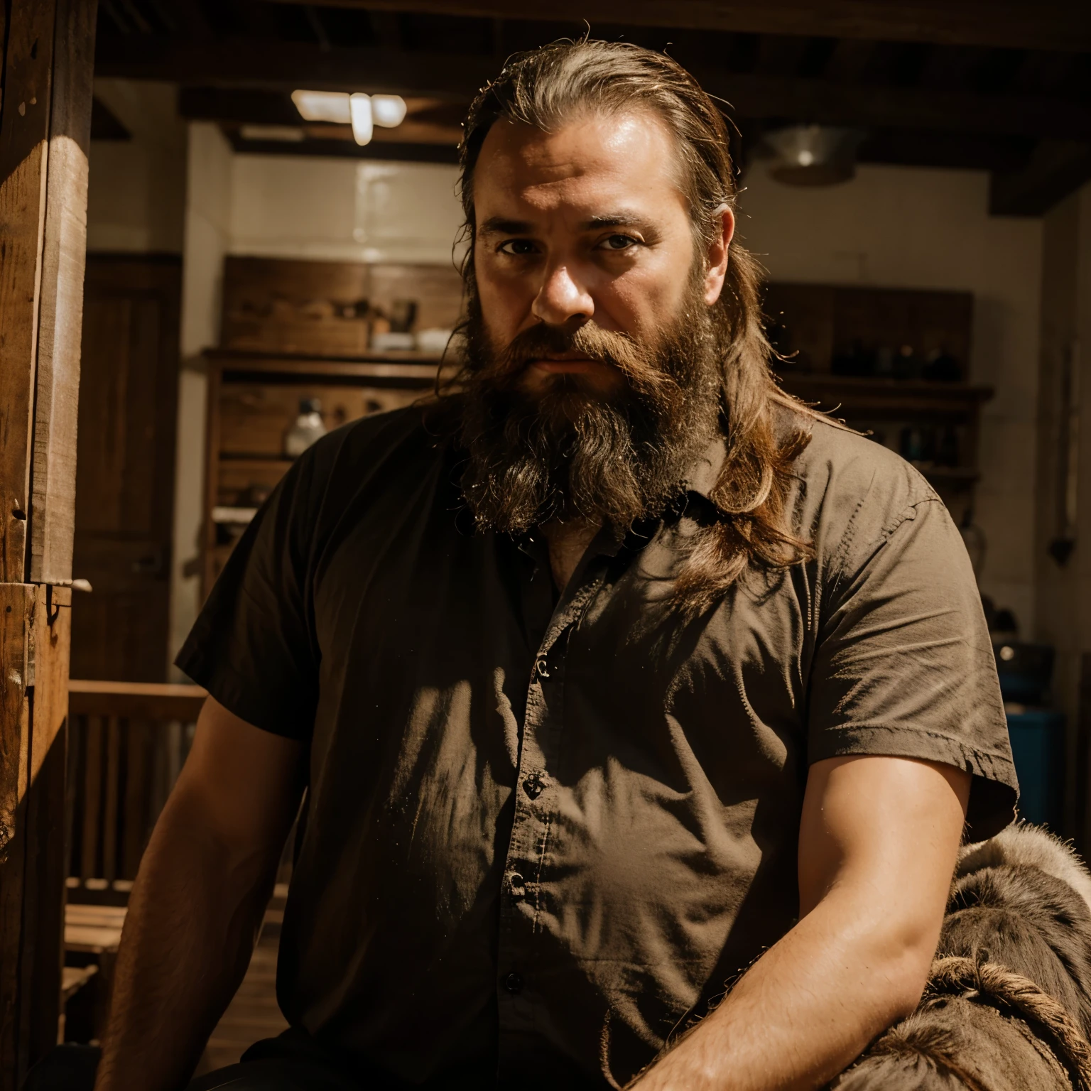 Old big beard man on donkey with
