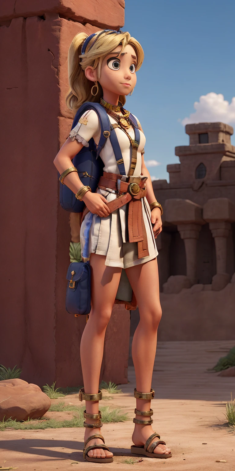 full body, whole body. 1solo (girl). slave fighter, loincloth standing, hands on hips full body, whole body. 1solo (girl). slave fighter, loincloth standing, hands on hips, metal sandals, backpack, choker, big belt, view from below, feet together, bracers, tiara