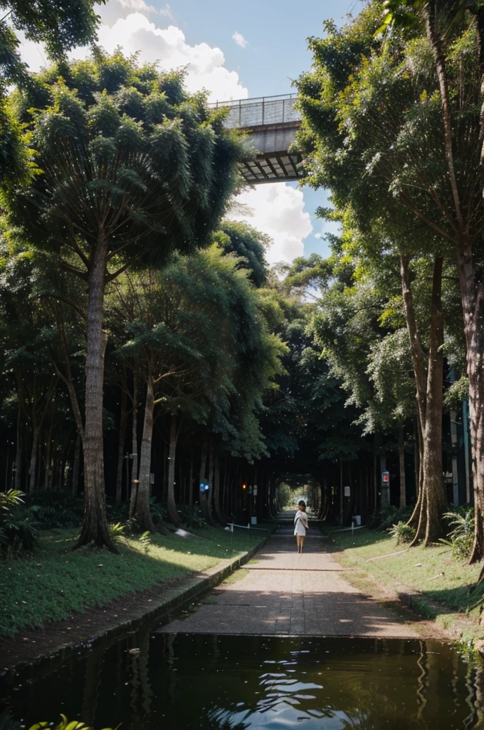 Cidade futurista no meio da floresta 