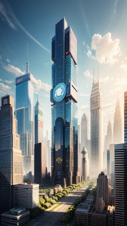 In the heart of a lush forest stands a sprawling metropolis of the future, where towering buildings pierce the sky and advanced machines hum with life.