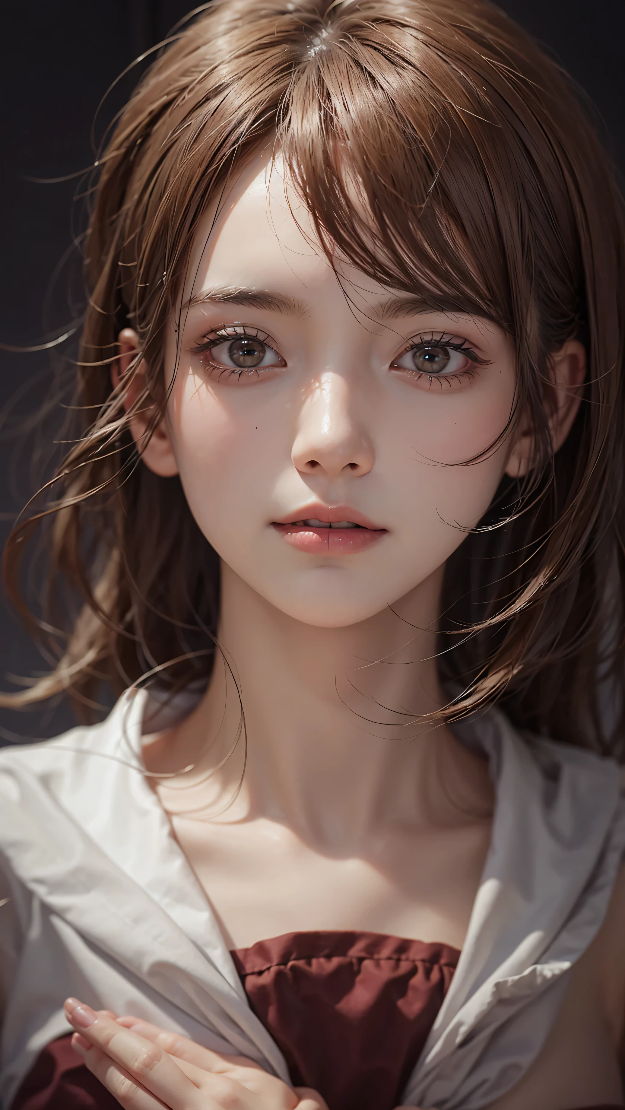 outdoor、light brown short hair、