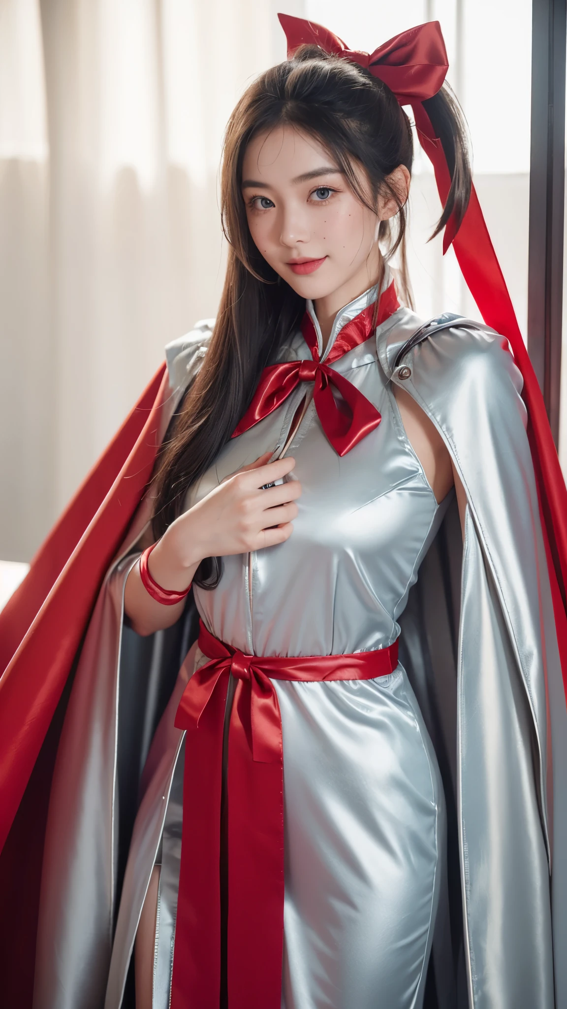 Rin Tohsaka , ((fate stay night)), ((ufotable)) Cuerpo delgado y perfecto, anime, armadura, cara realista, ojos perfectos, ojos realistas,vestido apretado, corto, mostrando la pierna, desnuda
