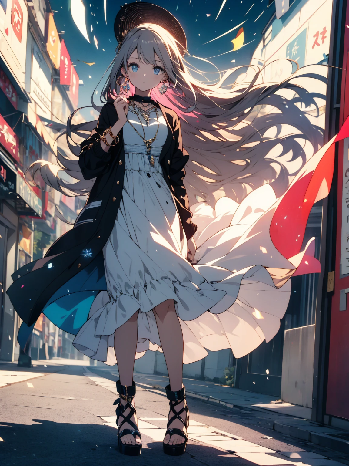 (highest quality、masterpiece、High resolution、be familiar with)、(shining eyes、be familiar with美しい顔)、1girl,
BREAK
//Fashions
Celestial Blossom Urban Boho,
This costume blends the ethereal beauty of flower cosmos with the free-spirited vibes of urban bohemian fashion, Start with a flowy maxi dress in a celestial-inspired print, featuring cosmic florals in vibrant hues against a dark background, Layer the dress with a cozy knit cardigan or a denim jacket for added warmth and texture,
BREAK
Accessorize with eclectic jewelry such as layered necklaces, beaded bracelets, and oversized hoop earrings, adding a touch of bohemian charm to the ensemble, Complete the look with ankle boots or strappy sandals and a floppy hat adorned with celestial accents, Let your hair flow naturally or style it in loose waves, and opt for soft, earthy makeup with a hint of shimmer to capture the essence of celestial blossoms in modern street fashion,
BREAK(beautiful anime)