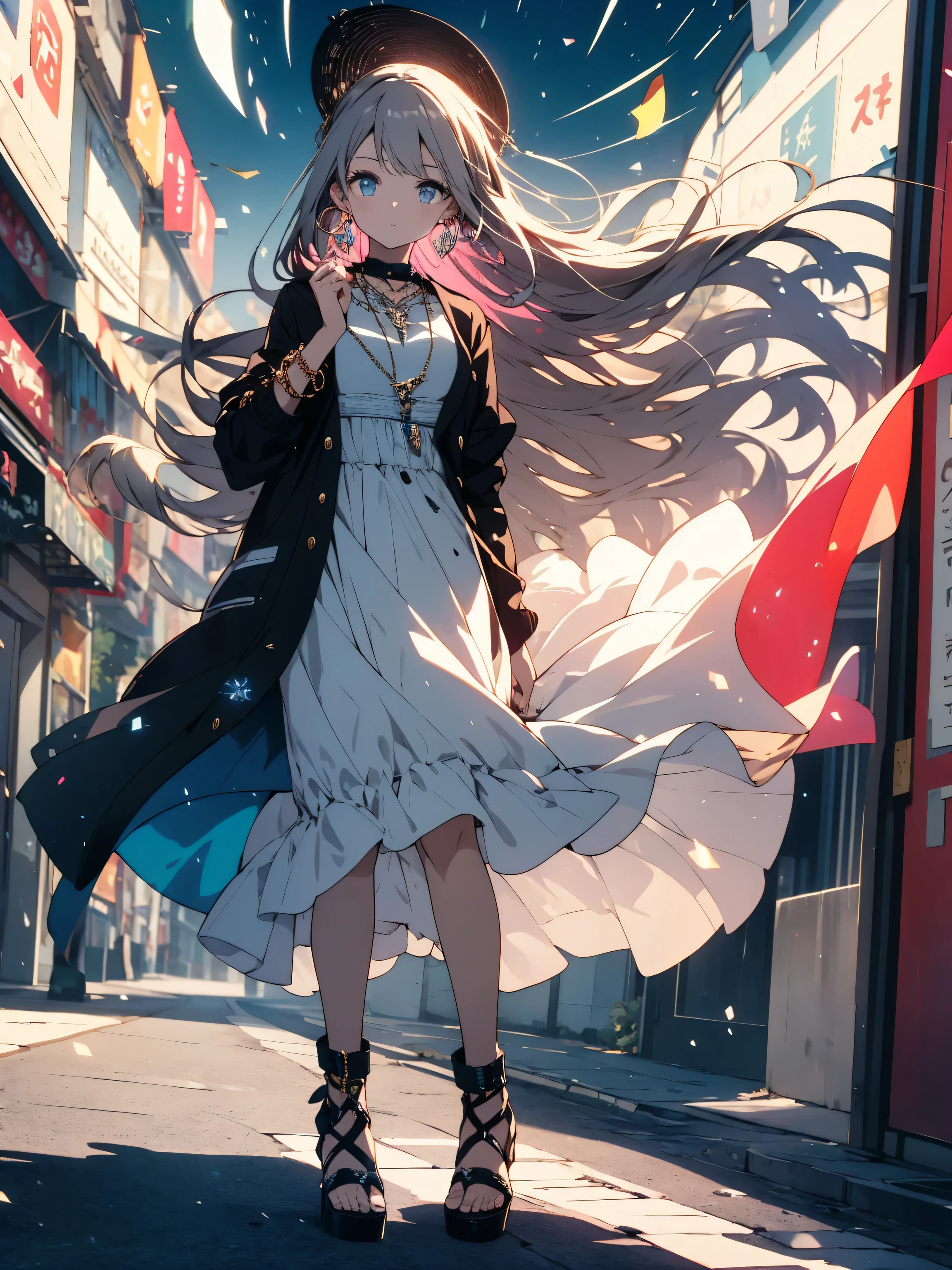 (highest quality、masterpiece、High resolution、be familiar with)、(shining eyes、be familiar with美しい顔)、1girl,
BREAK
//Fashions
Celestial Blossom Urban Boho,
This costume blends the ethereal beauty of flower cosmos with the free-spirited vibes of urban bohemian fashion, Start with a flowy maxi dress in a celestial-inspired print, featuring cosmic florals in vibrant hues against a dark background, Layer the dress with a cozy knit cardigan or a denim jacket for added warmth and texture,
BREAK
Accessorize with eclectic jewelry such as layered necklaces, beaded bracelets, and oversized hoop earrings, adding a touch of bohemian charm to the ensemble, Complete the look with ankle boots or strappy sandals and a floppy hat adorned with celestial accents, Let your hair flow naturally or style it in loose waves, and opt for soft, earthy makeup with a hint of shimmer to capture the essence of celestial blossoms in modern street fashion,
BREAK(beautiful anime)